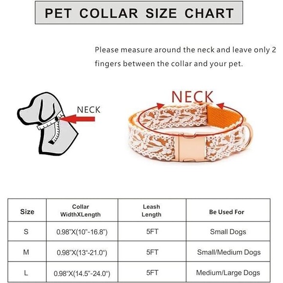 Dog Collar and Leash Set, Cotton Lace Handmade 4-5 FT Adjustable Comfortable L - Picture 2 of 6